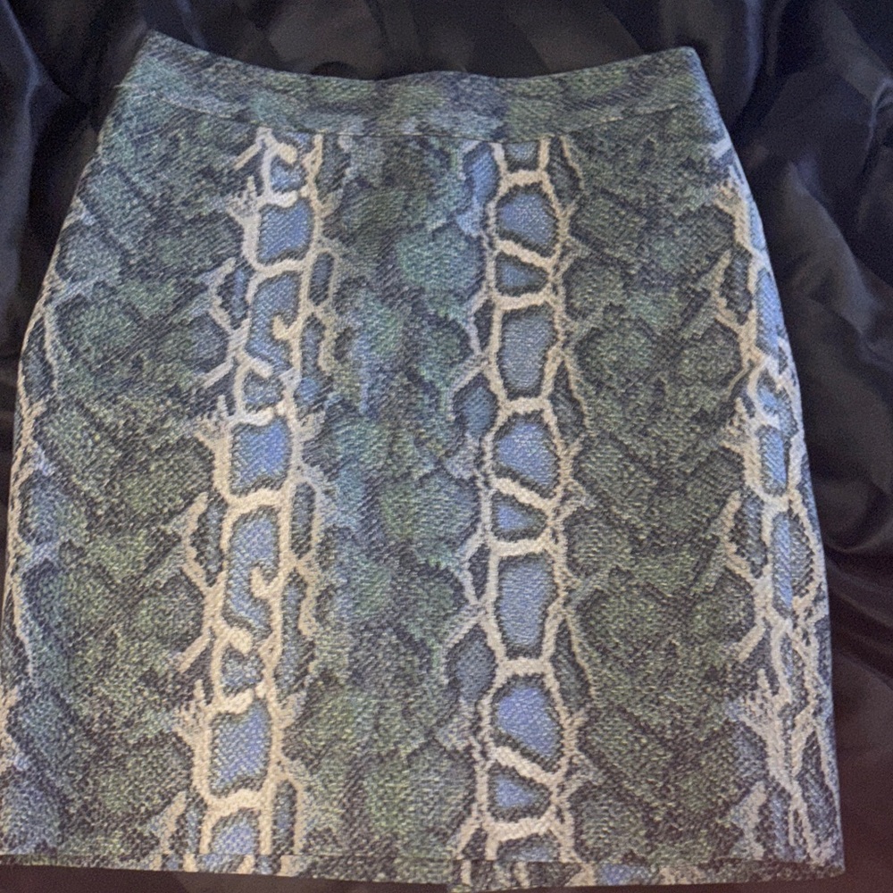 Loft Elegant  Green Snake Print Skirt